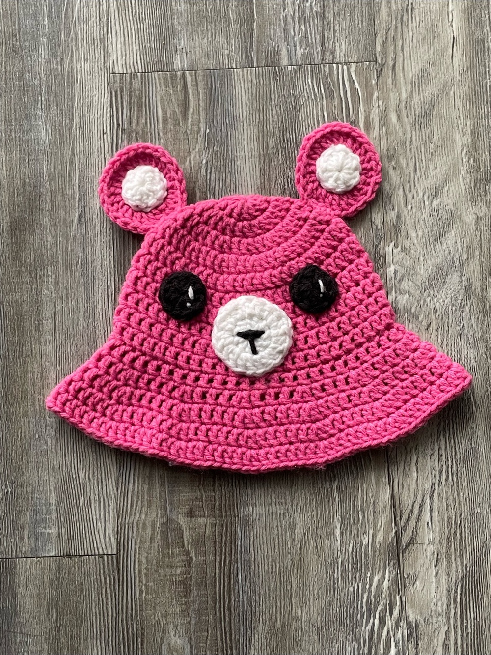 Kids Crochet Bear Bucket Hat - Pink Infant 6-12 months - Handmade